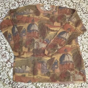 Gabriella T Angora Wool Blend Artistic Print Sweater Made in Italy Size M